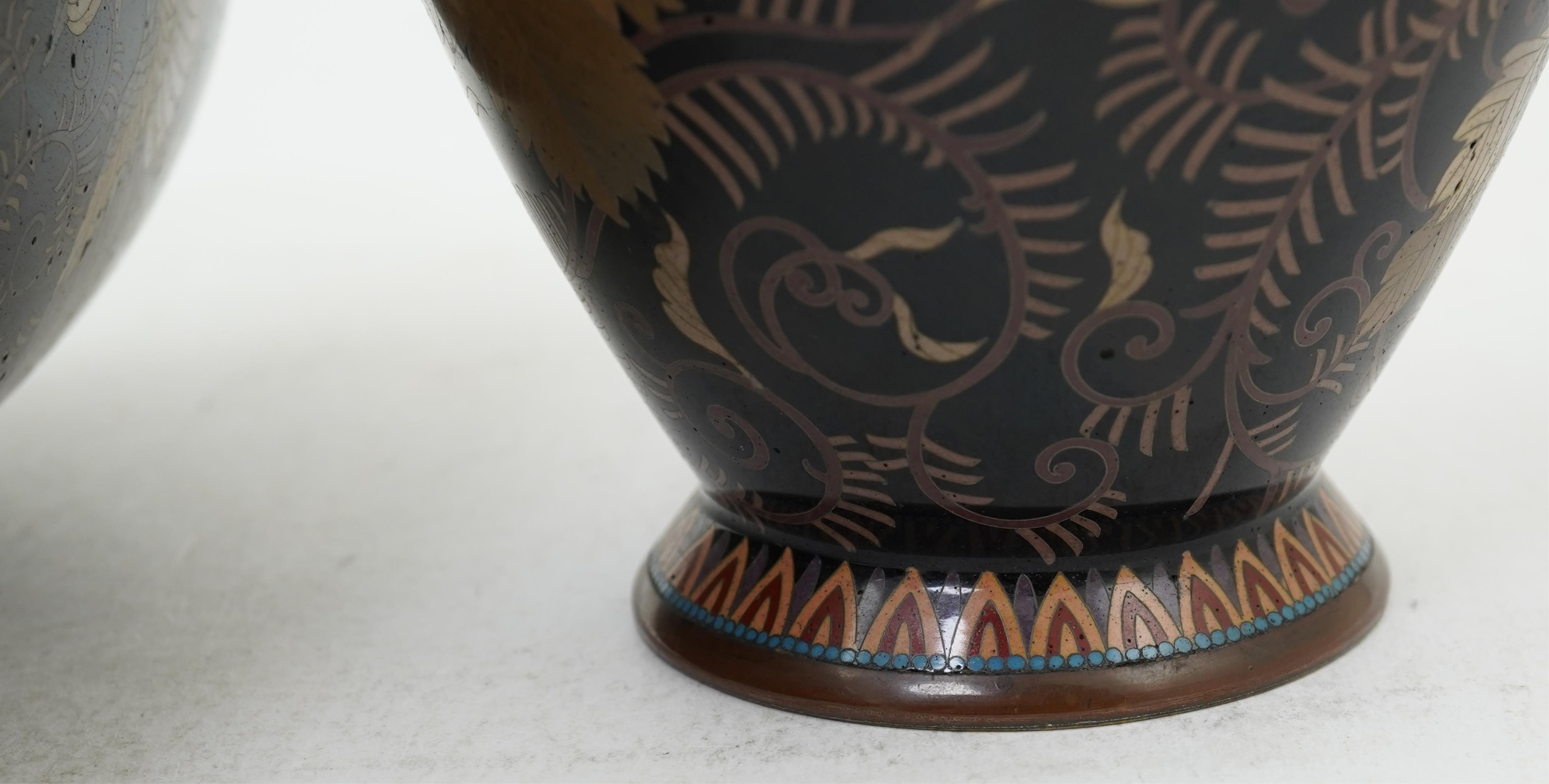 A pair of Japanese cloisonné enamel ‘phoenix’ vases, by Gonda Hirosuke I, Meiji period